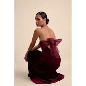 Lulu's Mesmerizing Elegance Red Velvet Back Bow Maxi Dress NWT